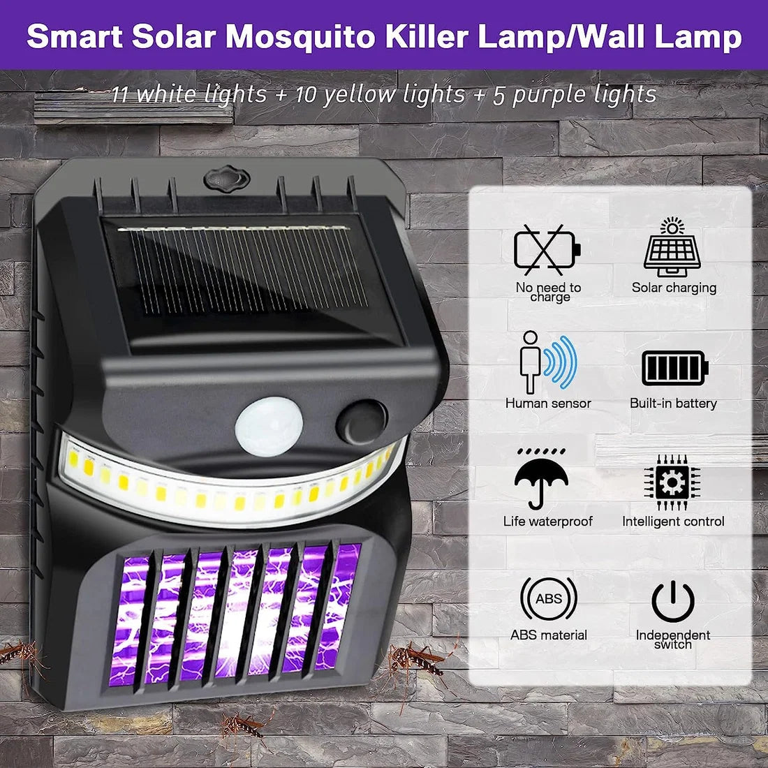 Solar Mosquito Killer Wall Lamp – Motion Sensor LED Zapper (Outdoor Waterproof, No Wiring)